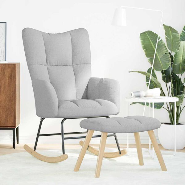 vidaXL Schaukelstuhl mit Fu&szlig;hocker Wolkengrauer Stoff
