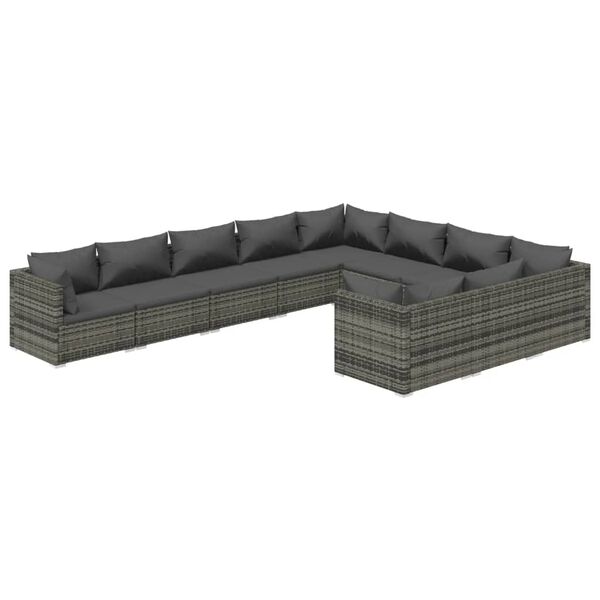 vidaXL 10-tlg. Garten-Lounge-Set mit Kissen Poly Rattan Grau