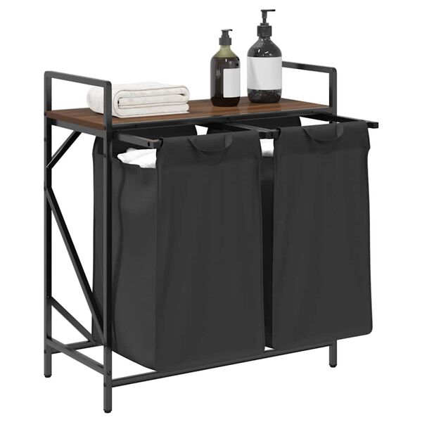 vidaXL W&auml;schekorb 2 F&auml;cher mit Ablage Braun Eichen-Optik