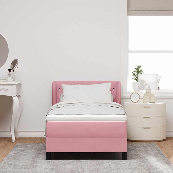 vidaXL Boxspringbett mit Matratze mit Kopfteil Rosa 100 x 200 cm Samt