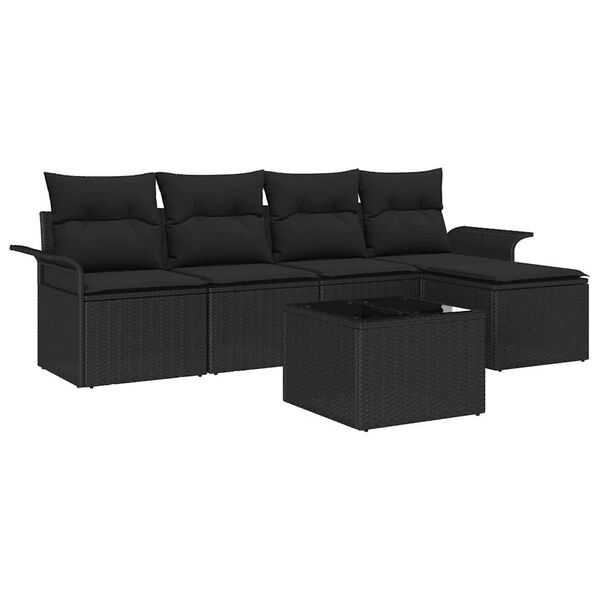 vidaXL Outdoor-Sofa mit Kissen 6 pcs Schwarz Poly-Rattan