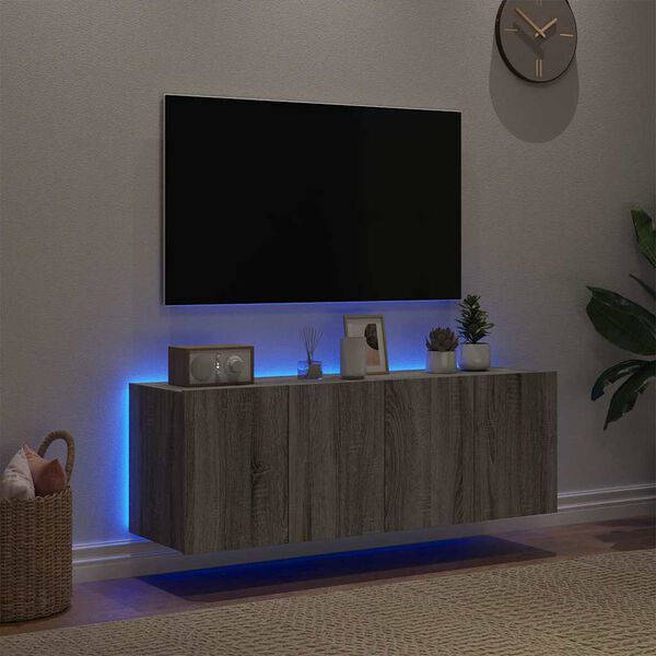 vidaXL TV-Wandschr&auml;nke mit LED-Leuchten 2 Stk. Grau Sonoma 60x35x41 cm