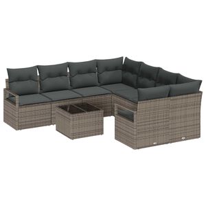 vidaXL Sofa Set mit Kissen 9 pcs Grau Poly Rattan