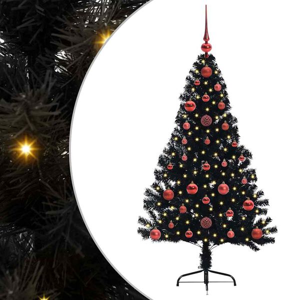 vidaXL K&uuml;nstlicher vorbeleuchteter Weihnachtsbaum Schwarz 120 cm PVC