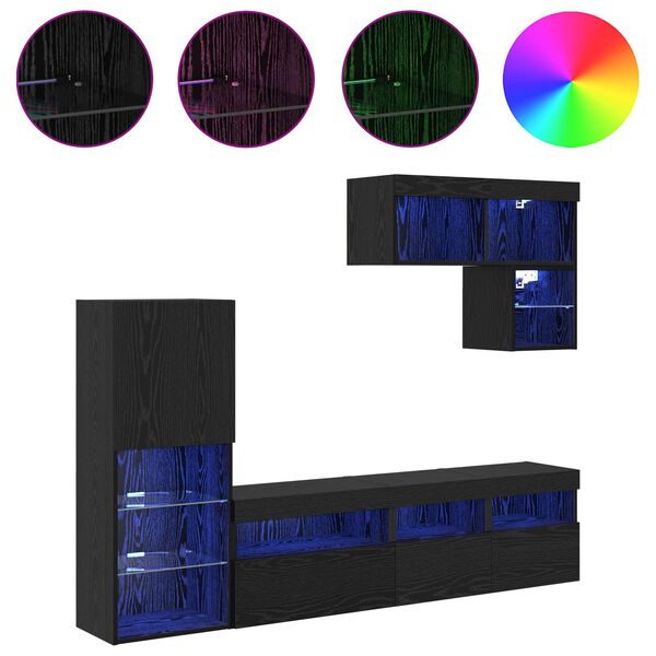 vidaXL TV-Wandger&auml;te 6 pcs Schwarz Eichen-Optik Holzwerkstoff