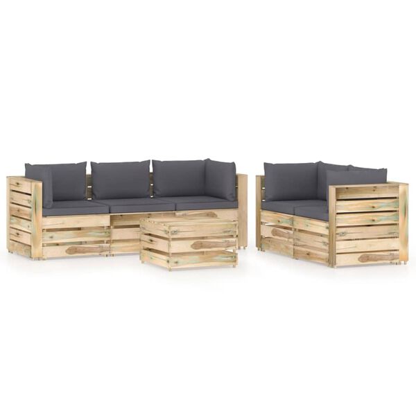 vidaXL 6-tlg. Garten-Lounge-Set mit Kissen Gr&uuml;n Impr&auml;gniertes Holz
