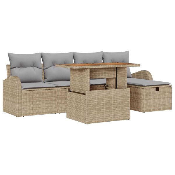 vidaXL Gartensofa-set mit Kissen mit Speicher 6 pcs Beige Poly-Rattan