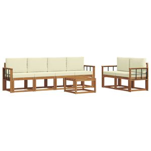 vidaXL Outdoor-Sofagarnitur 7 pcs Natur und Creme Massivholz Akazie