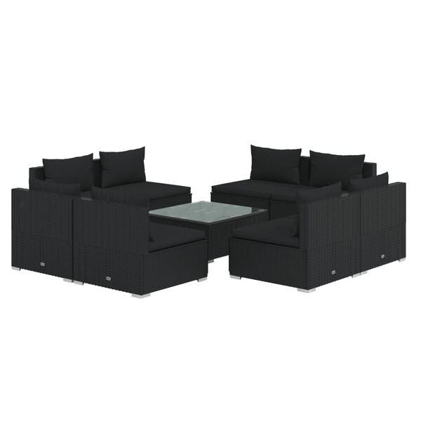 vidaXL 9-tlg. Garten-Lounge-Set mit Kissen Poly Rattan Schwarz