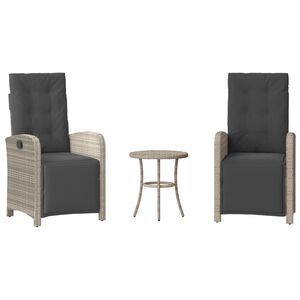 vidaXL 3-tlg. Bistro-Set mit Kissen Hellgrau Poly Rattan