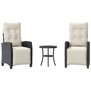 vidaXL 3-tlg. Bistro-Set mit Kissen Schwarz Poly Rattan