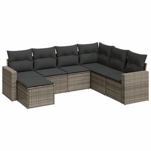 vidaXL 7-tlg. Garten-Sofagarnitur mit Kissen Grau Poly Rattan