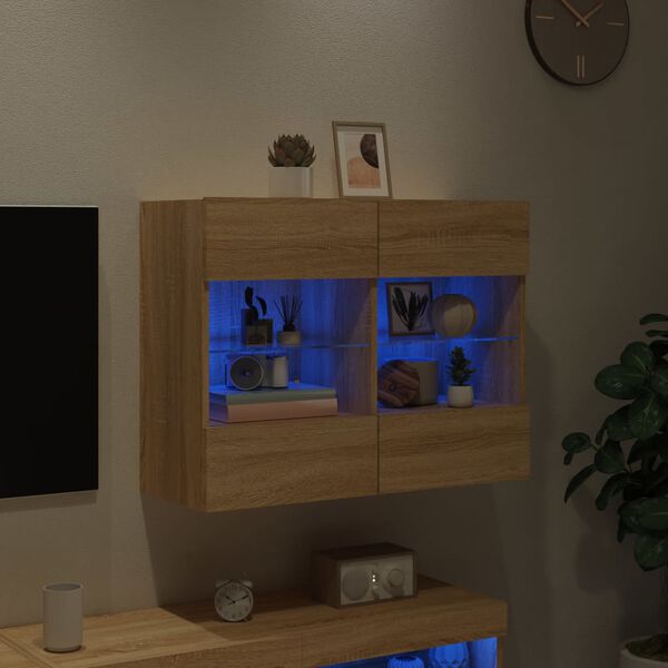 vidaXL TV-Wandschrank mit LED-Leuchten Sonoma-Eiche 78,5x30x60,5 cm