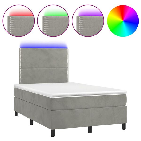 vidaXL Boxspringbett mit Matratze & LED Hellgrau 120x190 cm Samt