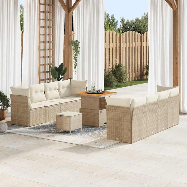 vidaXL Garten-Sofa-Set mit Kissen mit Speicher 11 pcs Beige und Creme