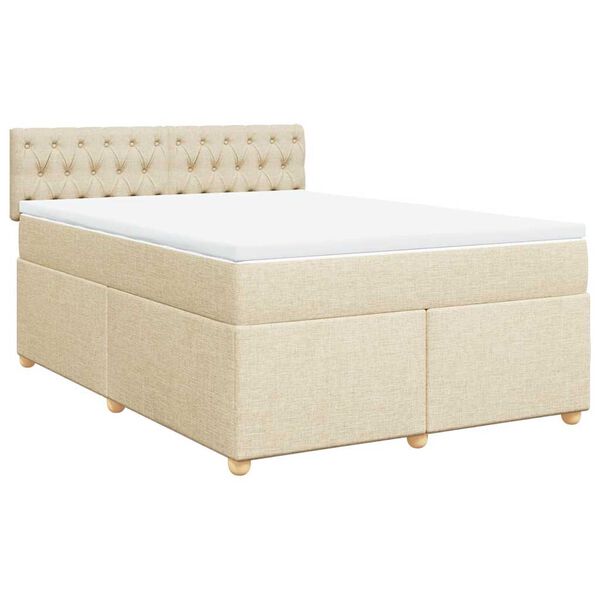 vidaXL Boxspringbett mit Matratze Creme 140x190 cm Stoff