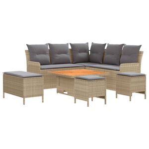 vidaXL M&ouml;belsets mit Kissen 7 pcs Beige und Hellgrau PE-Rattan