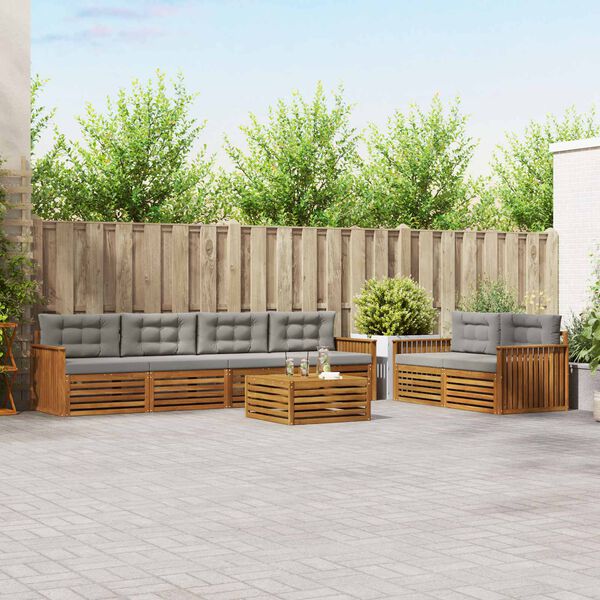 vidaXL Outdoor-Sofagarnitur mit Kissen 7 pcs Nat&uuml;rlich und Hellgrau