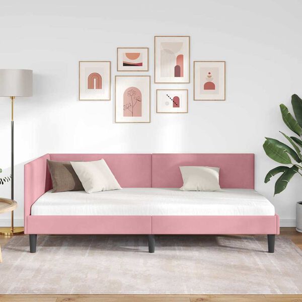 vidaXL Eckbettgestell mit Kopfteil Rosa 80 cm x 200 cm Samt