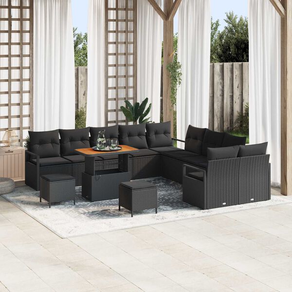 vidaXL Gartensofa-set mit Kissen 13 pcs Schwarz Poly-Rattan