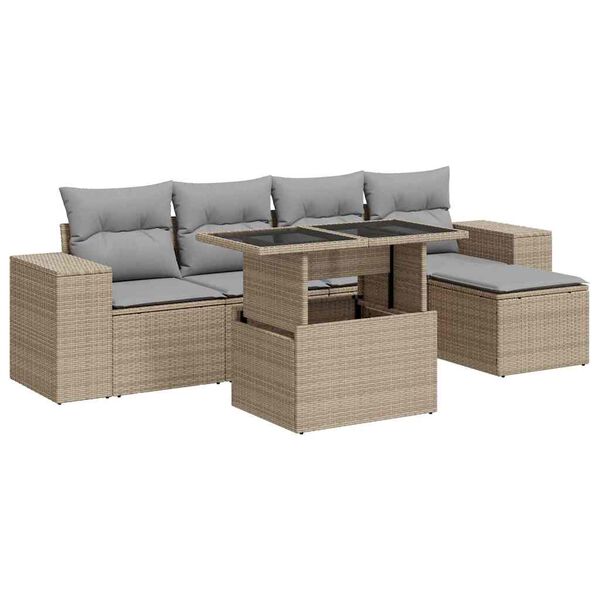vidaXL 6-tlg. Garten-Sofagarnitur mit Kissen Beige Poly Rattan