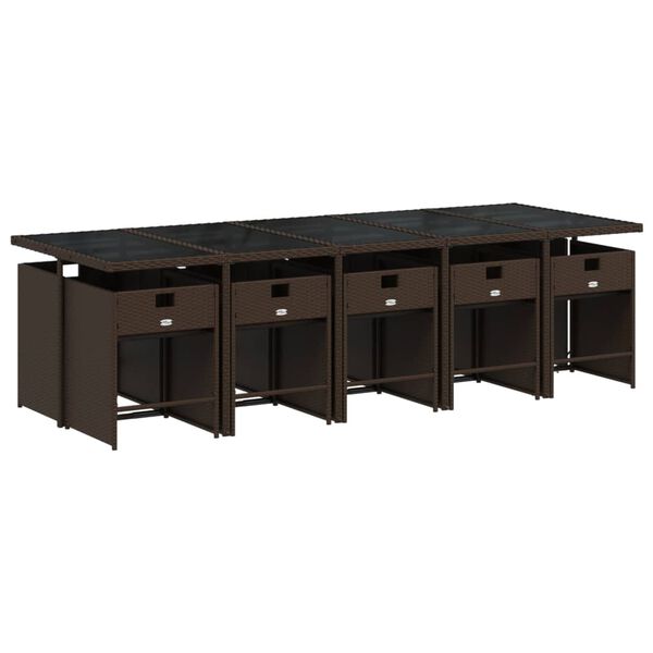 vidaXL 11-tlg. Garten-Essgruppe mit Kissen Braun Poly Rattan