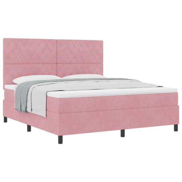 vidaXL Boxspringbett mit Matratze mit Kopfteil Rosa 180 x 200 cm Samt