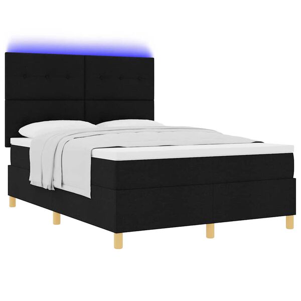 vidaXL LED Boxspringbett mit Matratze Schwarz 140 x 190 cm Stoff