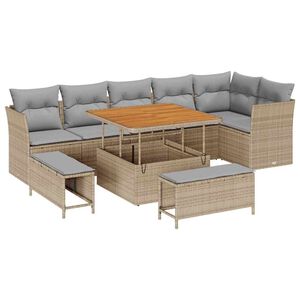 vidaXL Garten-Sofa-Set mit Kissen 9 pcs Beige und Hellgrau