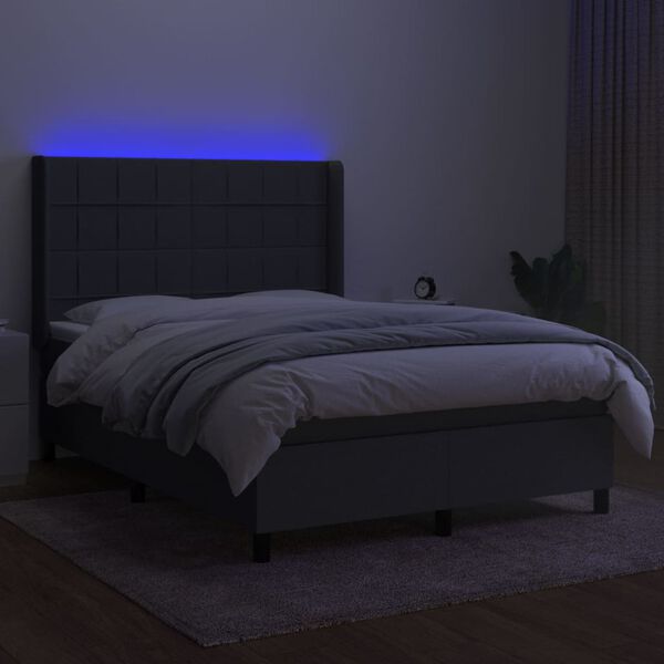 vidaXL Boxspringbett mit Matratze & LED Dunkelgrau 140x190 cm Stoff