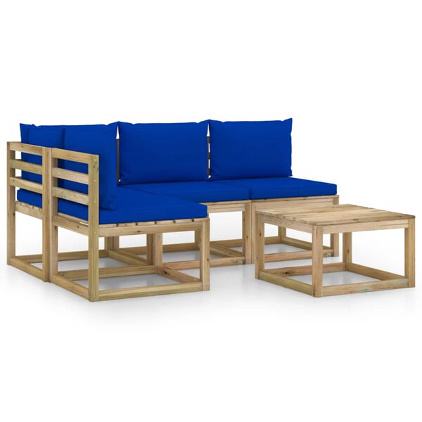 vidaXL 5-tlg. Garten-Lounge-Set mit Blauen Kissen