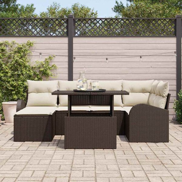 vidaXL Garten-Sofa-Set mit Kissen 7 pcs Braun und Creme