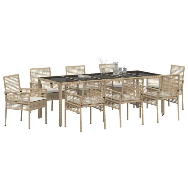 vidaXL Garten Essgruppe 9 pcs Beige Poly-Rattan