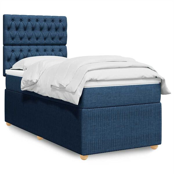 vidaXL Boxspringbett mit Matratze Blau 100x200 cm Stoff