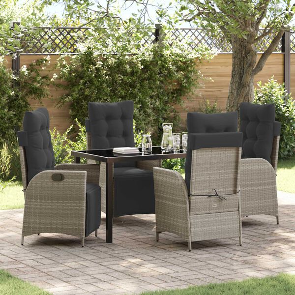 vidaXL Garten Essgruppe mit Kissen 5 pcs Hellgrau Poly-Rattan