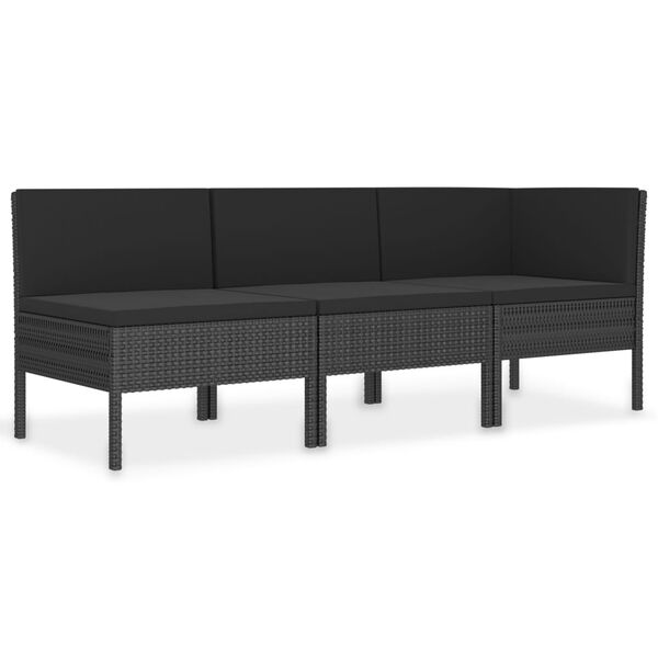 vidaXL 3-tlg. Garten-Lounge-Set mit Auflagen Poly Rattan Schwarz