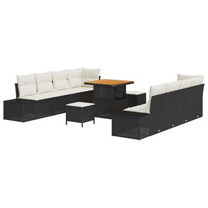 vidaXL Gartensofa-set mit Kissen 11 pcs Schwarz Poly-Rattan