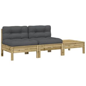 vidaXL Gartensofa mit Kissen und Hocker 2-Sitzer