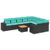 vidaXL 10-teiliges Gartensofa-Set mit Kissen, schwarzes Polyrattan