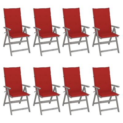vidaXL Verstellbare Gartenstühle mit Auflagen 8 Stk. Grau Akazienholz
