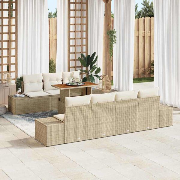 vidaXL Garten Essgruppe mit Kissen mit Kissen 8 pcs Beige und Creme