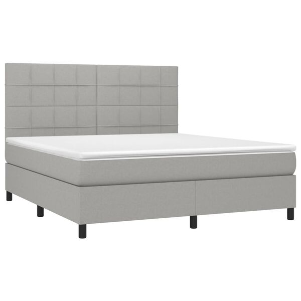 vidaXL Boxspringbett mit Matratze & LED Hellgrau 180x200 cm Stoff