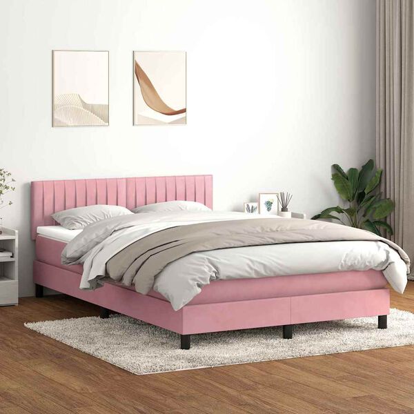 vidaXL Boxspringbett mit Matratze Rosa 160x220 cm Samt