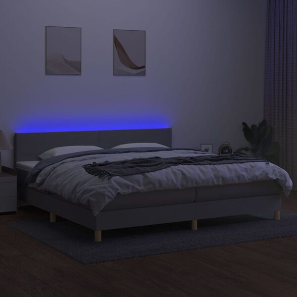 vidaXL Boxspringbett mit Matratze & LED Hellgrau 200x200 cm Stoff
