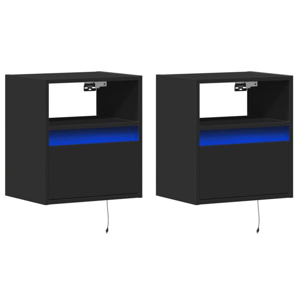 vidaXL TV-Wandschr&auml;nke mit LED-Beleuchtung 2 Stk. Schwarz 41x31x45 cm