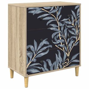 vidaXL Kommode DOKKUM Blaues Farnmuster 66 x 36,5 x 75 cm Sonoma