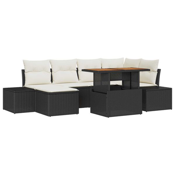 vidaXL Garten-Sofa-Set mit Speicher 7 pcs Schwarz Poly Rattan