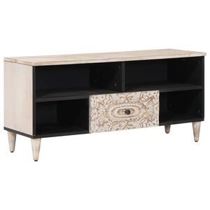 vidaXL TV-Schr&auml;nk mit Regal Wei&szlig; 100 x 33,5 x 46 cm Massivholz Mango