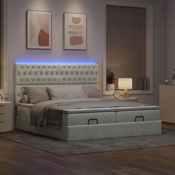 vidaXL Ottoman-Bett mit Matratzen & LEDs Hellgrau 180x200 cm Samt