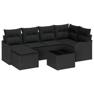 vidaXL Garten-Sofa-Set mit Kissen 7 pcs Schwarz Poly Rattan